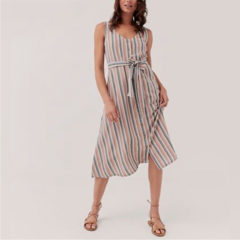 Pact Sleeveless Midi Dress in Blue, Pink, Cream Stripes